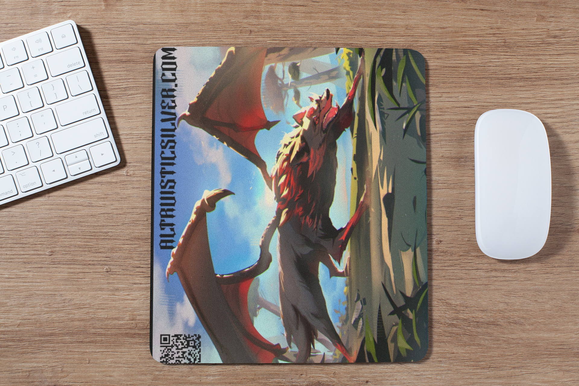 "Silver" Dragon/Wolf Mascot Gaming Mousepad