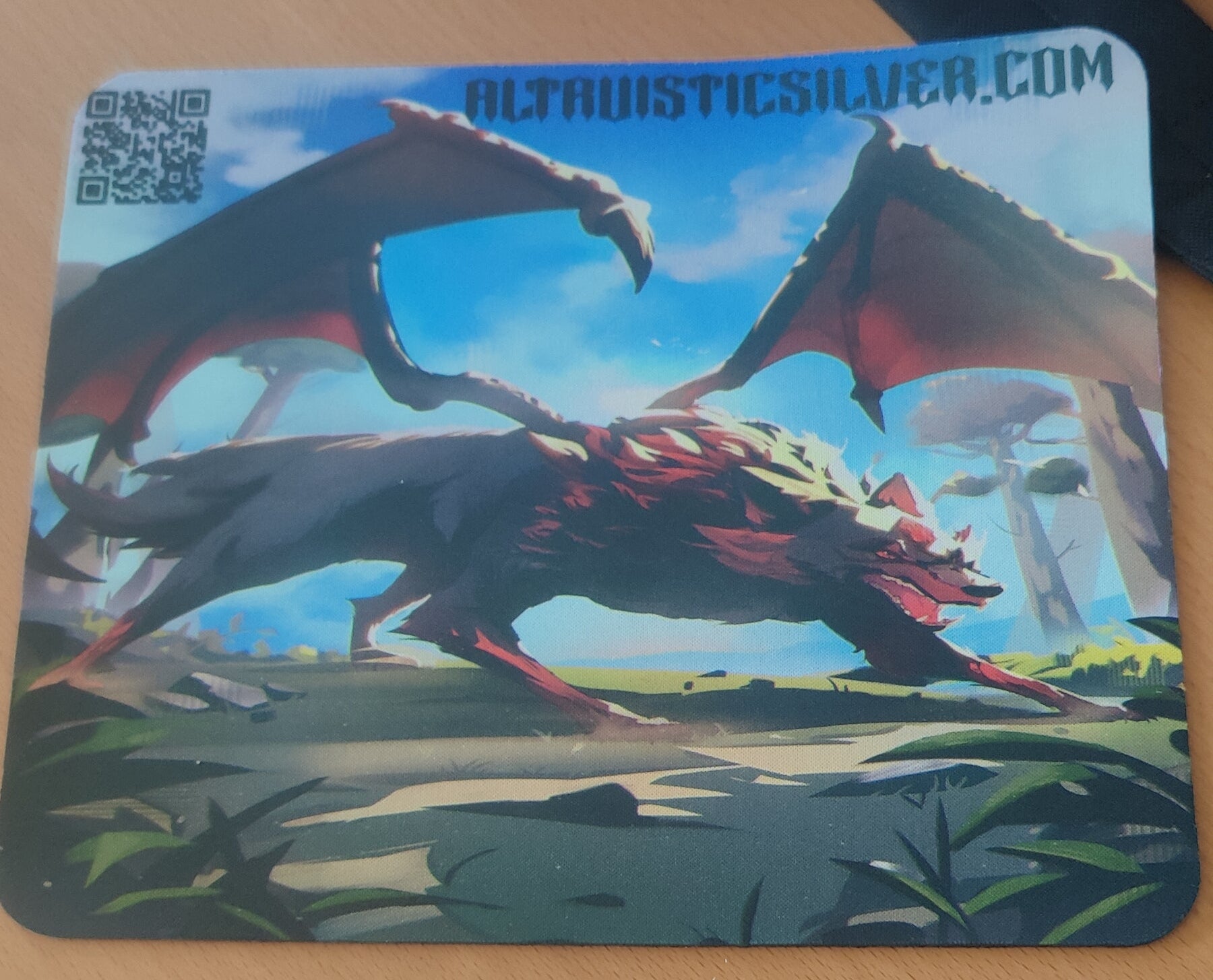 "Silver" Dragon/Wolf Mascot Gaming Mousepad