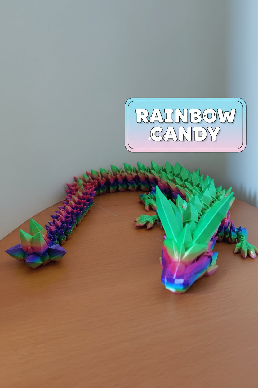 3D Printed Crystal Dragon – Poseable Figurine With Vibrant Filament Colors